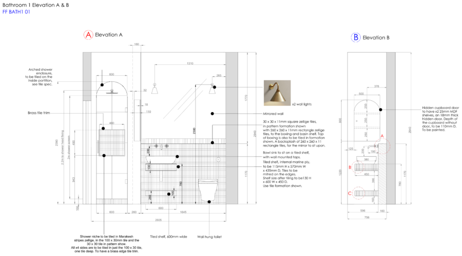 Bathroom elevations A & B - Bathrooms