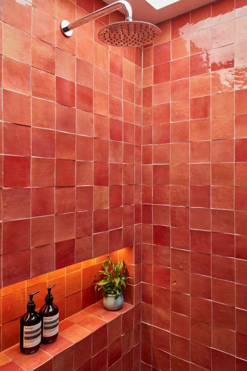Zellige-tiled shower