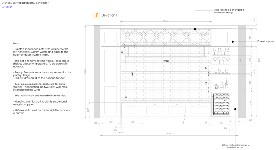 Kitchen / dining banquette elevation - Joinery