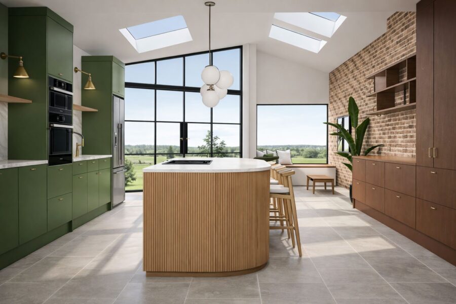 Green & brick kitchen - Renders